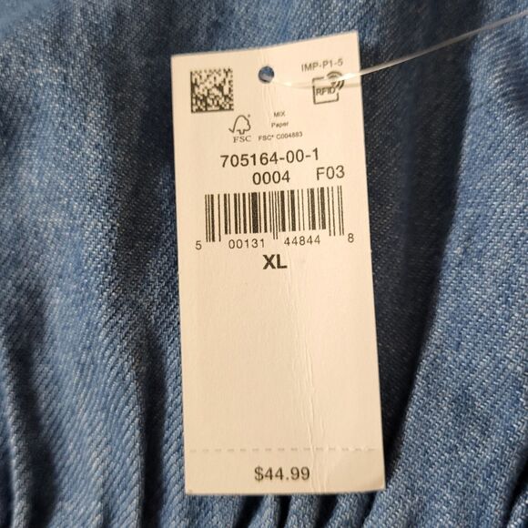 NWT XL NWT Empire Waist Smocked Chambray Denim Jumpsuit Western Milkmaid Preppy - Picture 2 of 9